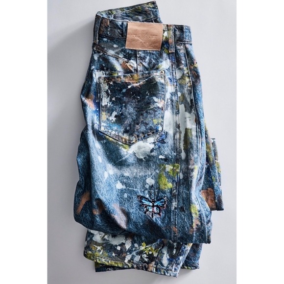 We The Free Good Luck Barrel Illusions Jeans Butterfly Paint Splatter 33 NWT - Picture 5 of 10